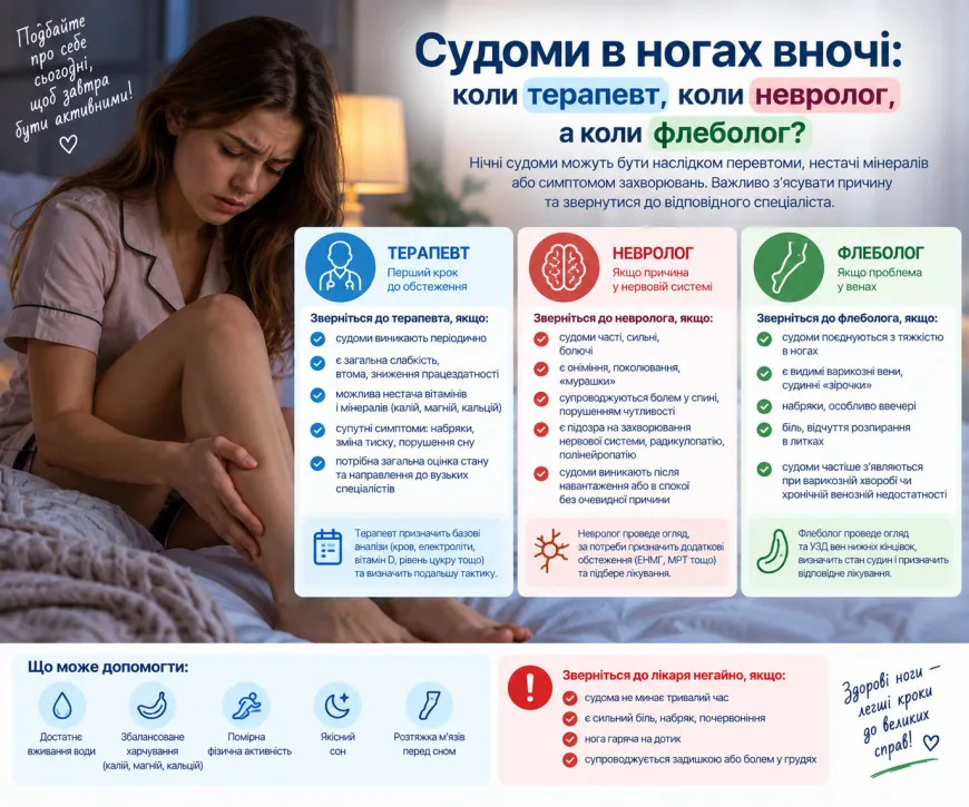 Судоми в ногах вночі: коли терапевт, коли невролог, а коли флеболог