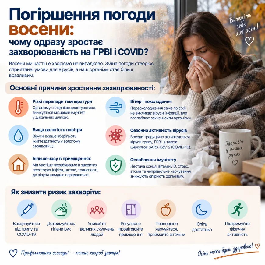 Погіршення погоди восени: чому одразу зростає захворюваність на ГРВІ і COVID