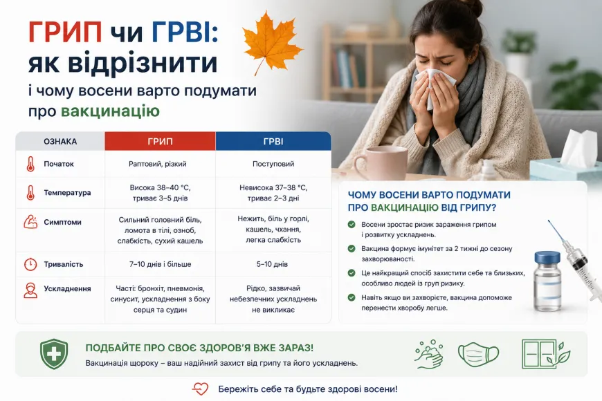 Грип чи ГРВІ: як відрізнити симптоми та навіщо вакцинація восени — Доктор Царук
