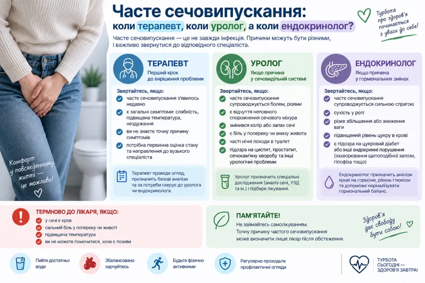 Лікар консультує пацієнта щодо причин частого сечовипускання та необхідних обстежень