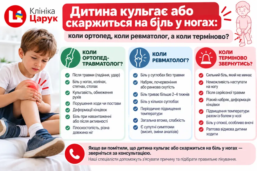 Дитина кульгає або скаржиться на біль у ногах