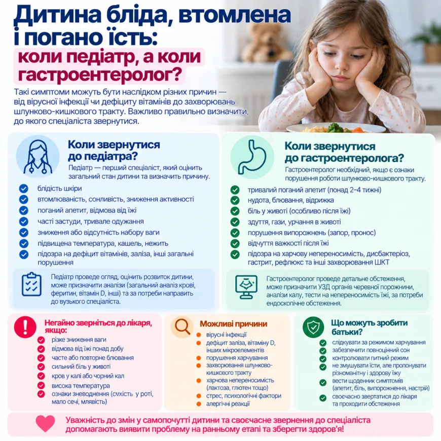 Дитина бліда, втомлена і погано їсть: коли педіатр, а коли гастроентеролог