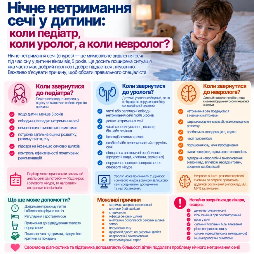 Нічне нетримання сечі у дитини: коли педіатр, коли уролог, а коли невролог
