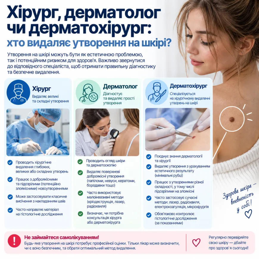 Хірург, дерматолог чи дерматохірург: хто видаляє утворення на шкірі