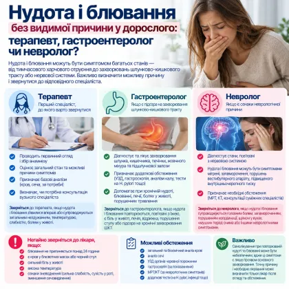 Нудота і блювання без видимої причини у дорослого: терапевт, гастроентеролог чи невролог